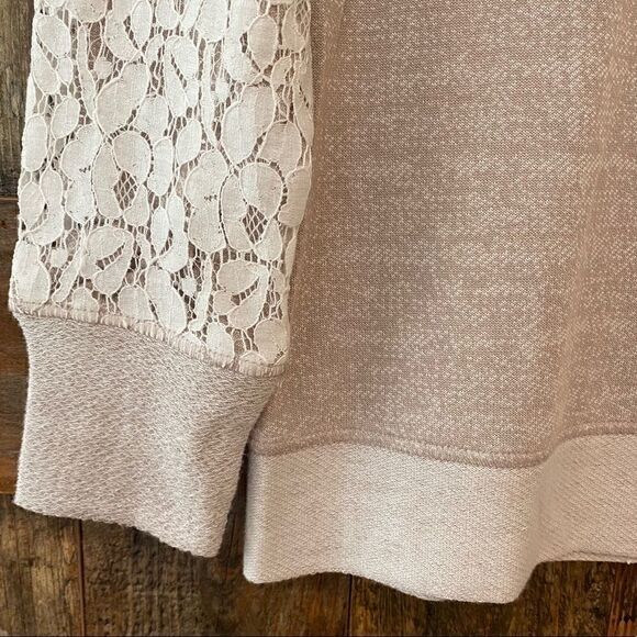 Philosophy S Tan Lace Shoulder Sleeves Casual Weekend Sweatshirt - Picture 4 of 13